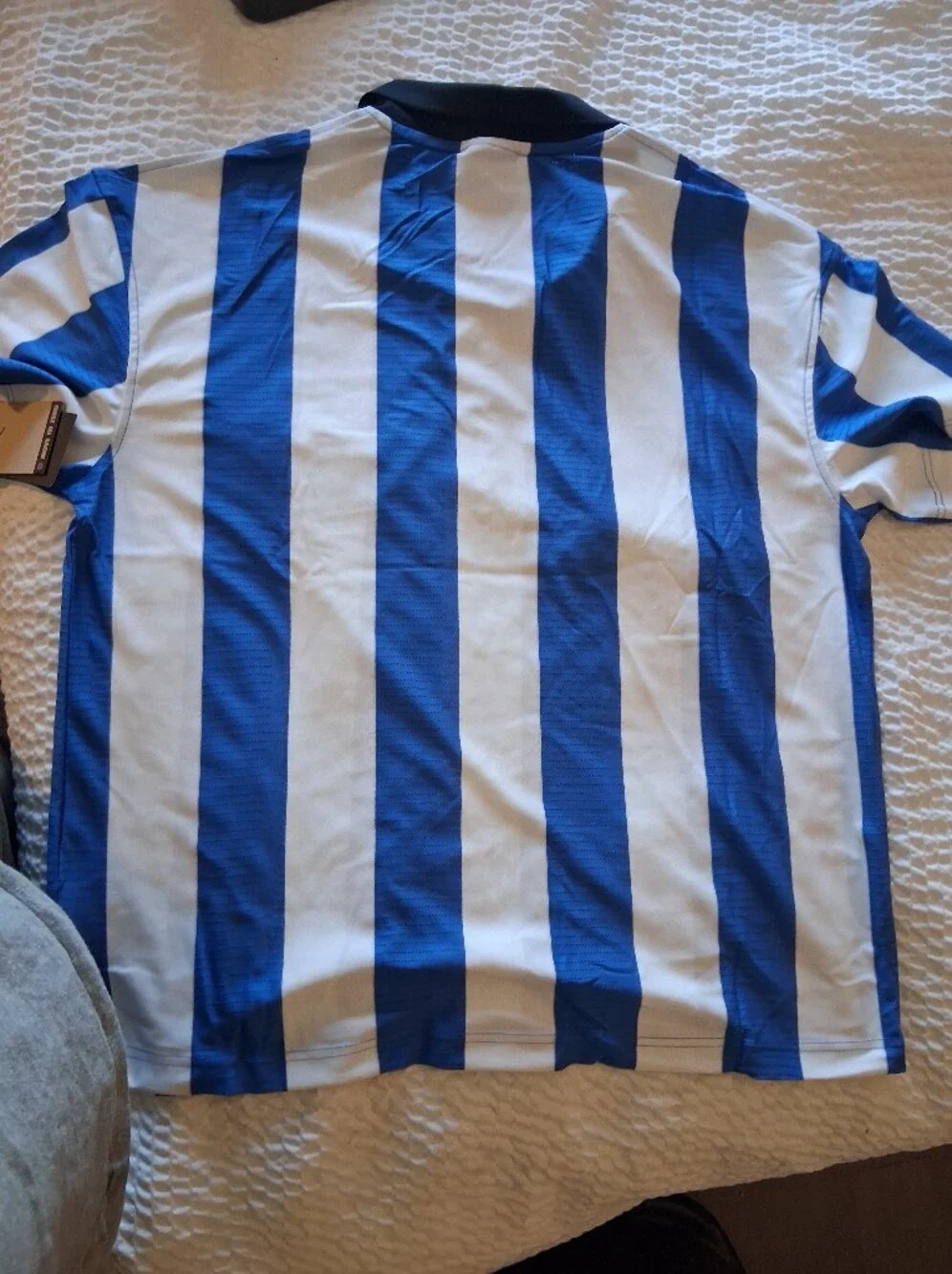 Jordan Blue & White Striped Soccer Top with Black Collar